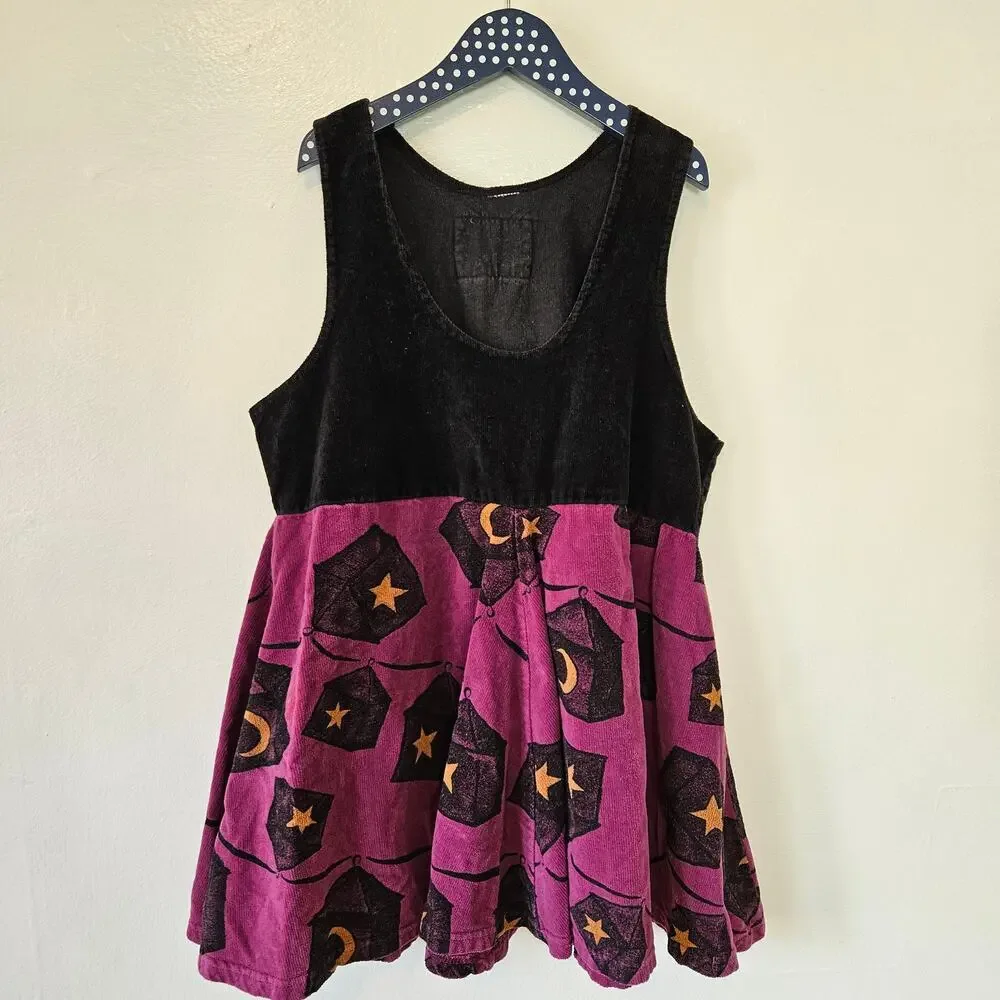 Cow+Lizard Corduroy Jumper Dress Girls 10/12/14? Black Purple Halloween Motif